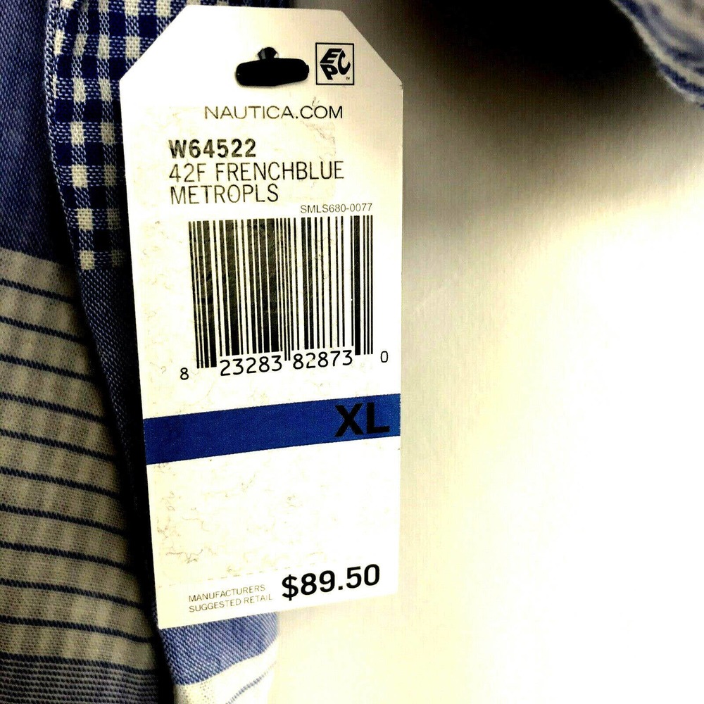 Nautica Mens XL Metropolis Slim Fit Button Down Patchwork-look Shirt French Blue - Picture 4 of 6